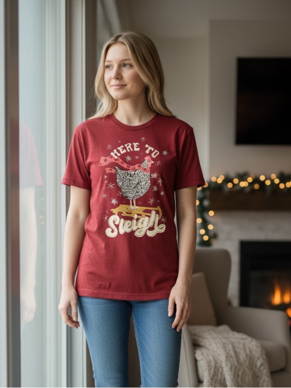 Red 'Here to Sleigh' Graphic Tee 🐓